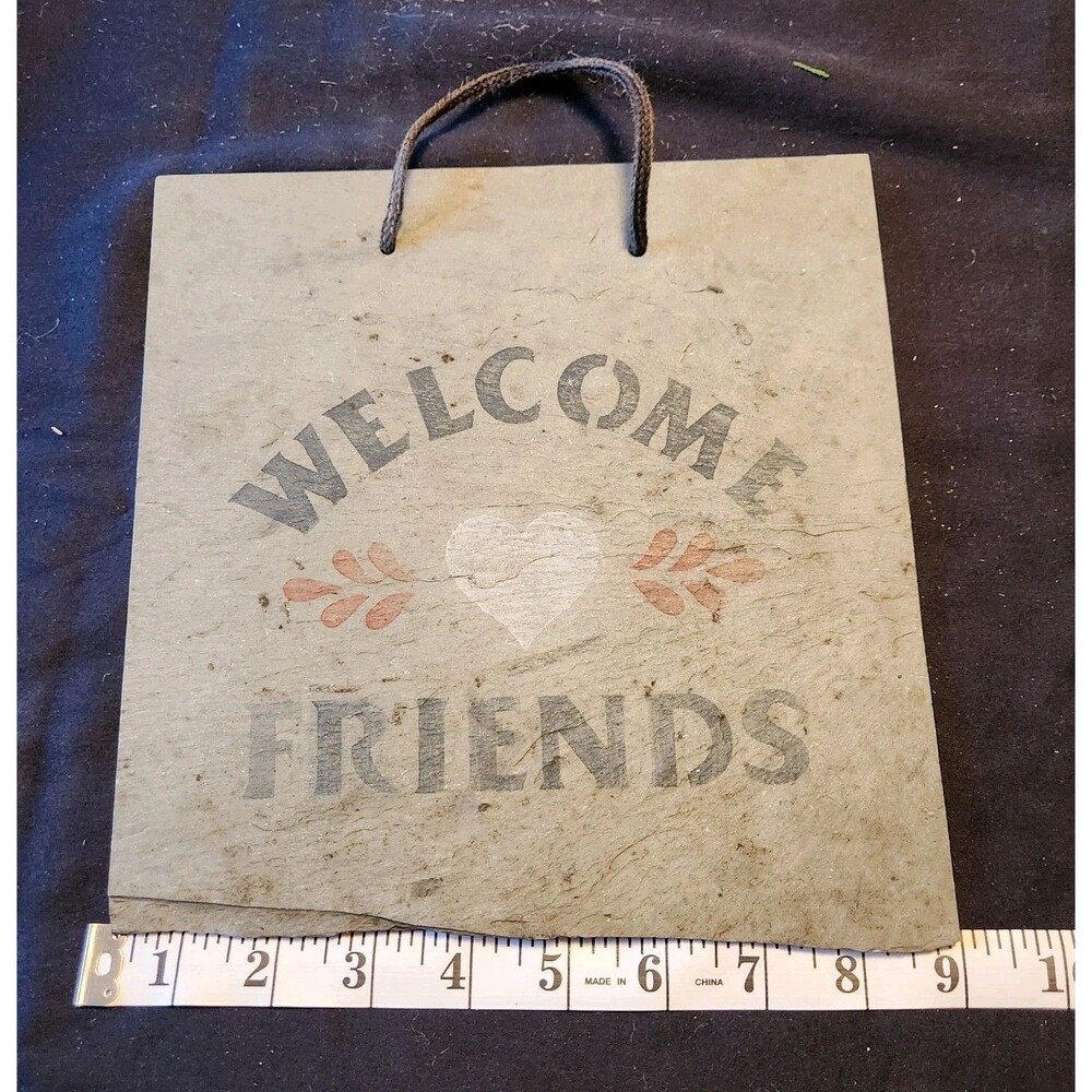 Vintage  Slate Hand Painted Sign Welcome Friends with Heart ❤️